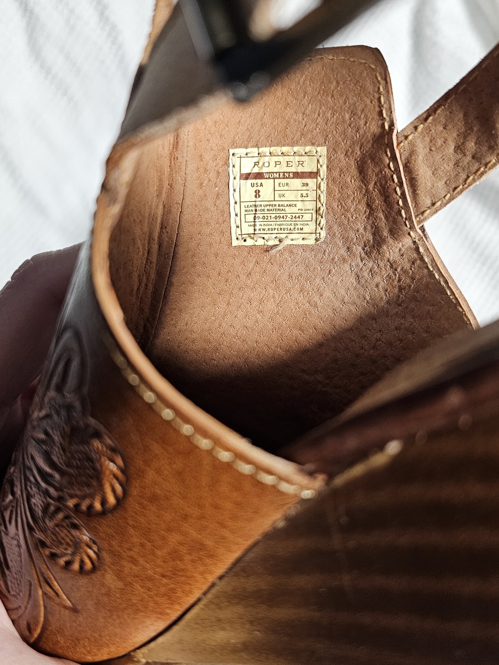 Roper Tooled Floral Leather Open-Toe Slingback Wedge Sandals - Picture 10 of 10